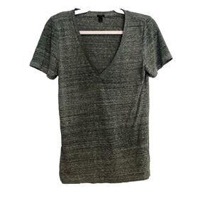 J Crew Womens Top‎ Size Small Teal Short Sleeve V Neck Boyfriend Shirt TINY FLAW